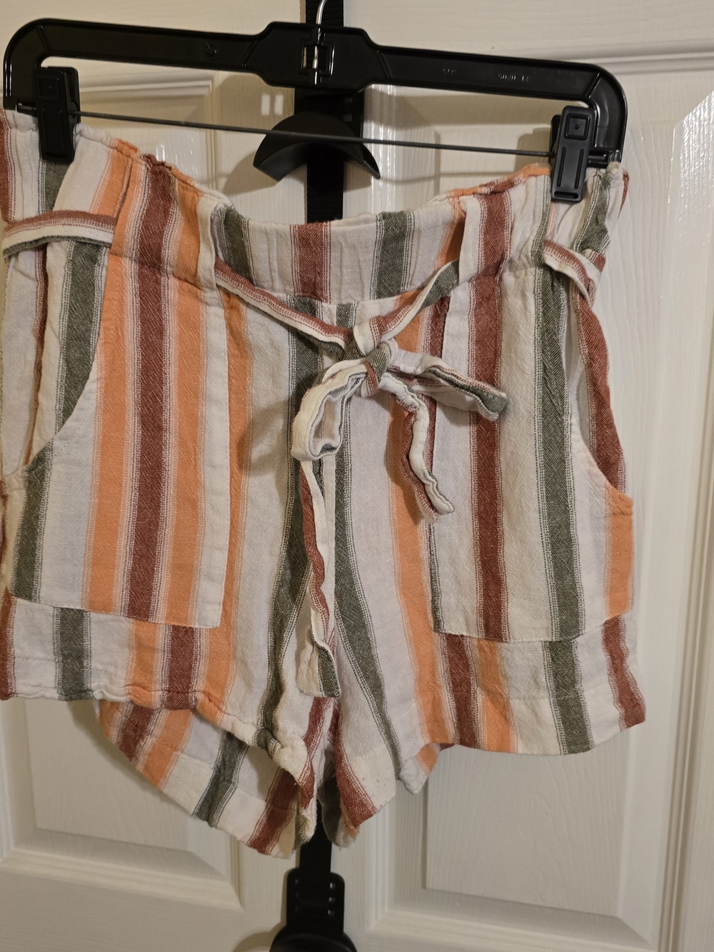 Indigo Rein Striped High-Waist Tie Shorts - Orange, Green & Cream